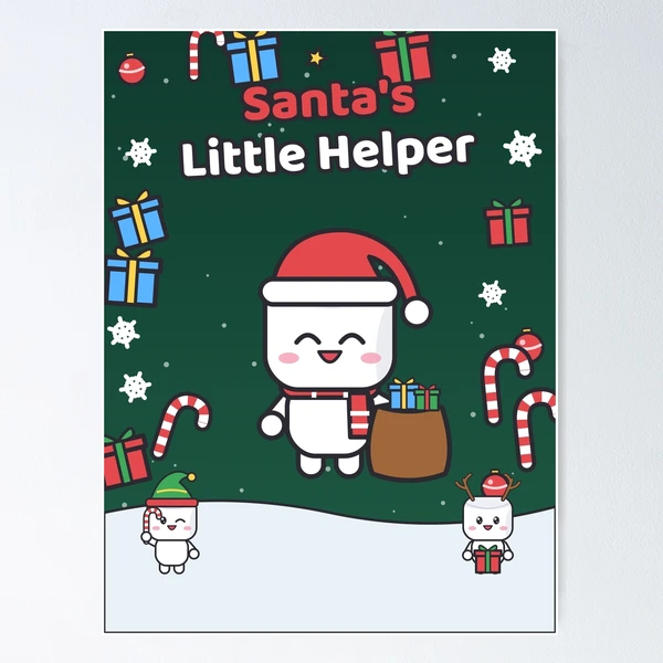 Santa's Little Helper - Cute Christmas Marshmallow Pip with Gift Sack — Poster by BiMood
