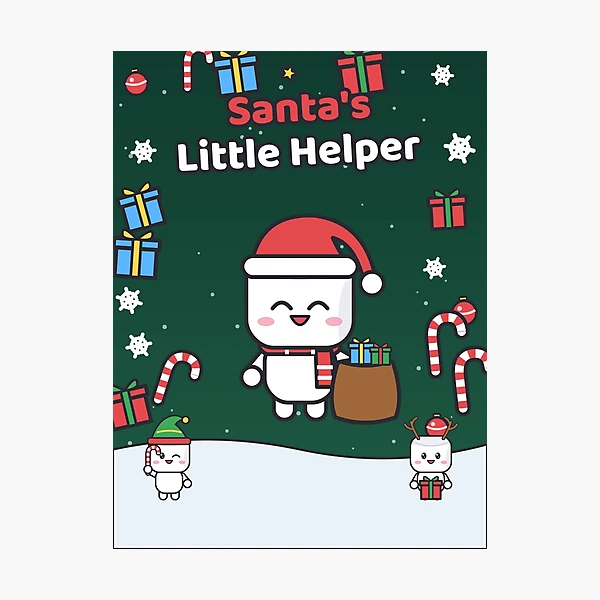 Santa's Little Helper - Cute Christmas Marshmallow Pip with Gift Sack — Photographic Print by BiMood
