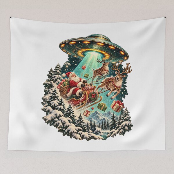 Item preview, Santa's Abduction - Funny UFO Christmas Sleigh Chaos designed and sold by Neurospicy Trolls.