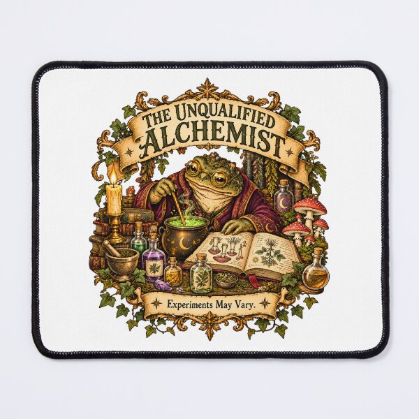 Item preview, The Unqualified Alchemist - Funny Toad Wizard Apothecary Dark Academia designed and sold by Neurospicy Trolls.
