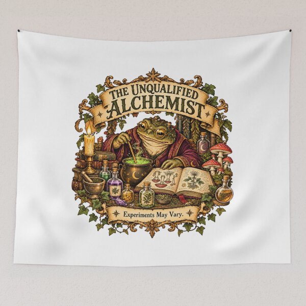 Item preview, The Unqualified Alchemist - Funny Toad Wizard Apothecary Dark Academia designed and sold by Neurospicy Trolls.