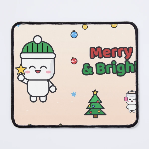 Merry and Bright - Cute Marshmallow Pip Decorating the Christmas Tree — Mouse Pad by BiMood