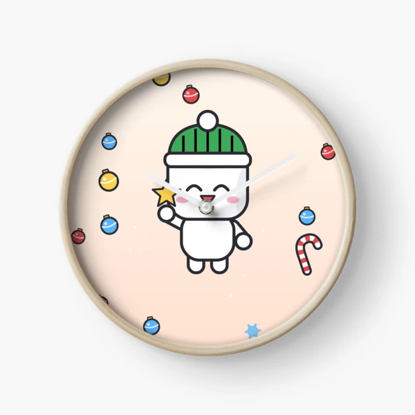 Merry and Bright - Cute Marshmallow Pip Decorating the Christmas Tree — Clock by BiMood
