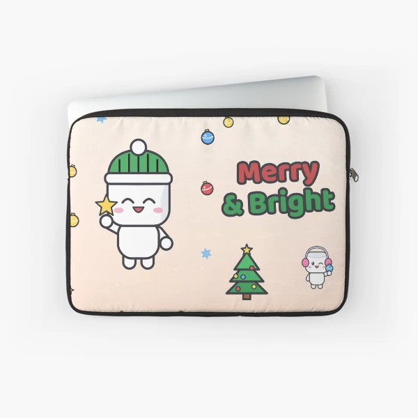 Merry and Bright - Cute Marshmallow Pip Decorating the Christmas Tree — Laptop Sleeve by BiMood