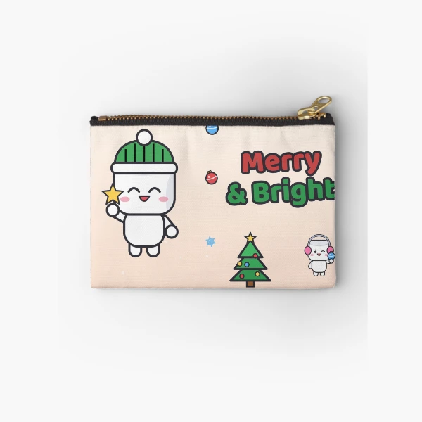 Merry and Bright - Cute Marshmallow Pip Decorating the Christmas Tree — Zipper Pouch by BiMood