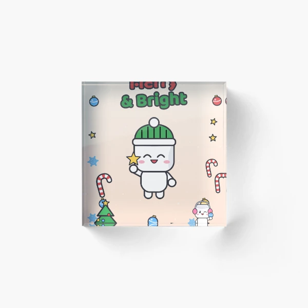 Merry and Bright - Cute Marshmallow Pip Decorating the Christmas Tree — Acrylic Block by BiMood