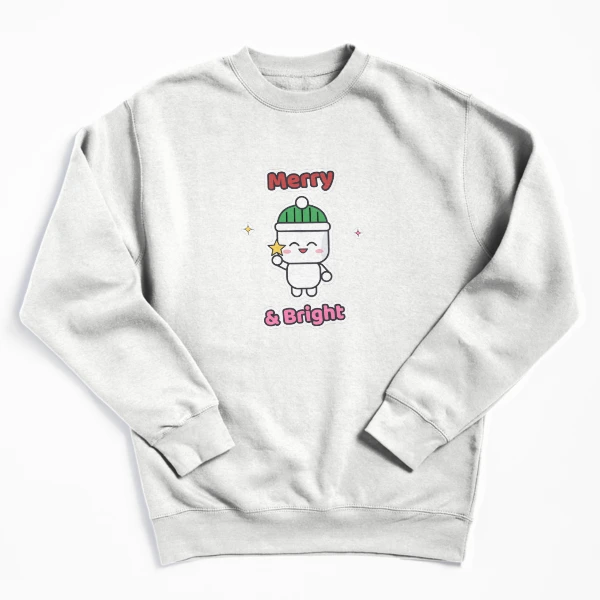 Merry and Bright - Cute Marshmallow Pip Decorating the Christmas Tree — Pullover Sweatshirt by BiMood