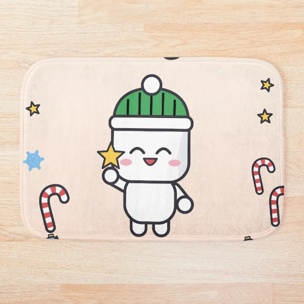 Merry and Bright - Cute Marshmallow Pip Decorating the Christmas Tree — Bath Mat by BiMood