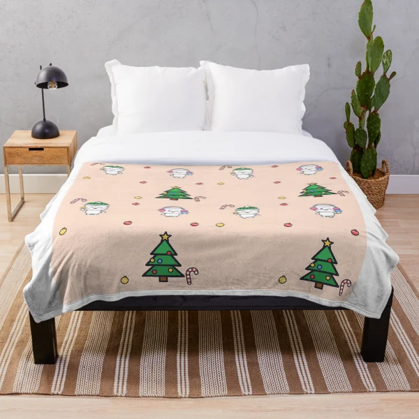 Merry and Bright - Cute Marshmallow Pip Decorating the Christmas Tree — Throw Blanket by BiMood