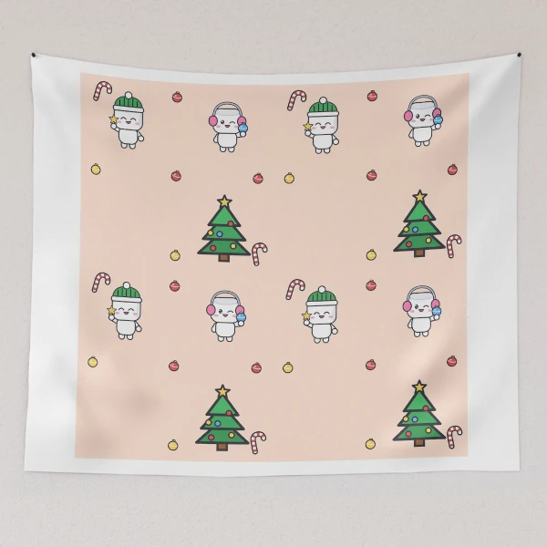 Merry and Bright - Cute Marshmallow Pip Decorating the Christmas Tree — Tapestry by BiMood