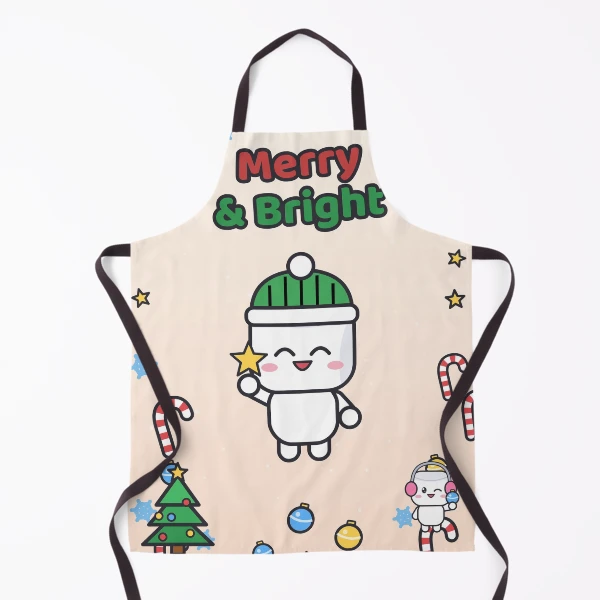 Merry and Bright - Cute Marshmallow Pip Decorating the Christmas Tree — Apron by BiMood