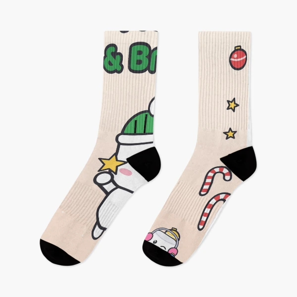 Merry and Bright - Cute Marshmallow Pip Decorating the Christmas Tree — Socks by BiMood