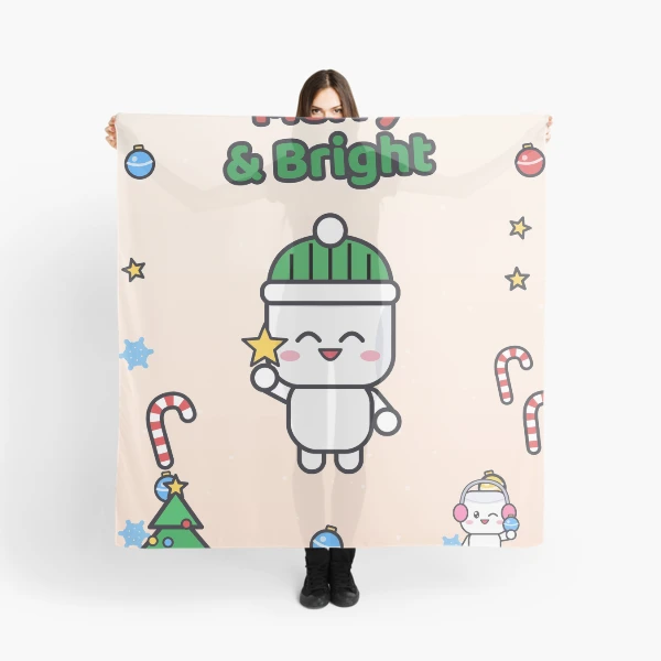 Merry and Bright - Cute Marshmallow Pip Decorating the Christmas Tree — Scarf by BiMood