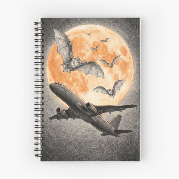 Item preview, Bats and Airliner Across the Harvest Moon – Graphite Halloween Sketch designed and sold by EMaviation_.