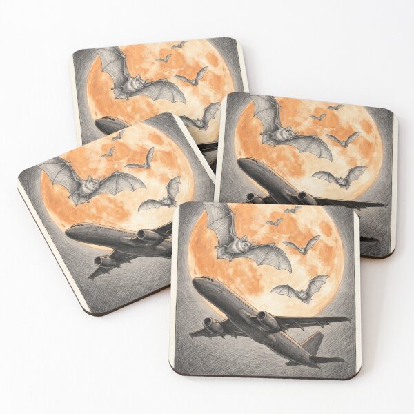Item preview, Bats and Airliner Across the Harvest Moon – Graphite Halloween Sketch designed and sold by EMaviation_.