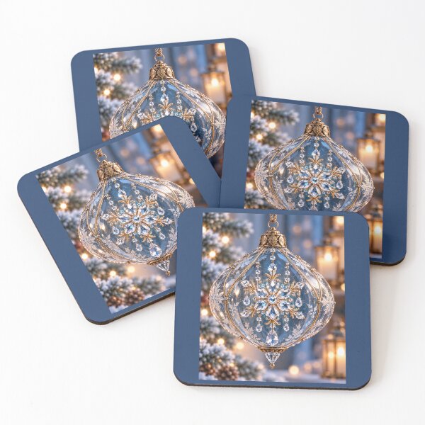 Item preview, Crystal Snowflake – Elegant Blue & Gold Christmas Ornament designed and sold by DreamyPixStudio.