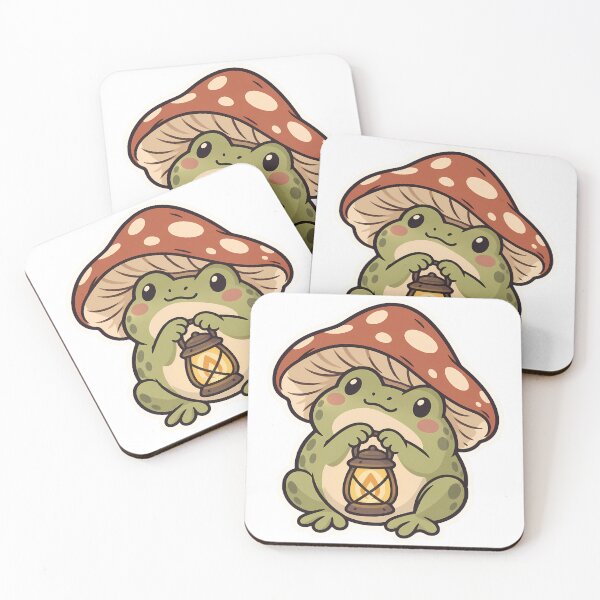 Item preview, Cute Frog Under Mushroom Holding Glowing Lantern designed and sold by OuqCreations.
