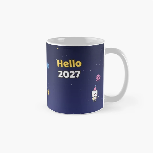 Hello 2027 - Cute New Year Party Marshmallow Pip with Sparklers — Classic Mug by BiMood