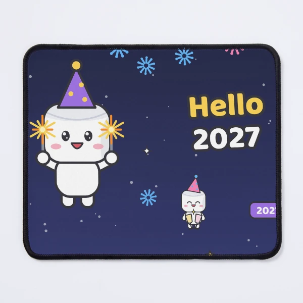 Hello 2027 - Cute New Year Party Marshmallow Pip with Sparklers — Mouse Pad by BiMood