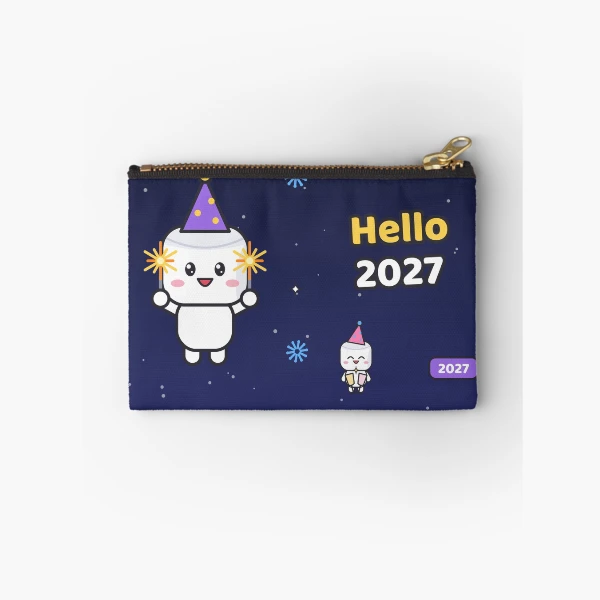 Hello 2027 - Cute New Year Party Marshmallow Pip with Sparklers — Zipper Pouch by BiMood