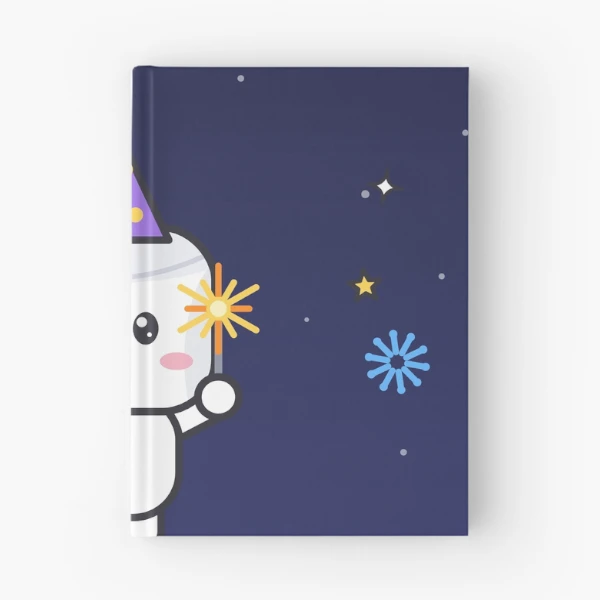 Hello 2027 - Cute New Year Party Marshmallow Pip with Sparklers — Spiral Notebook by BiMood
