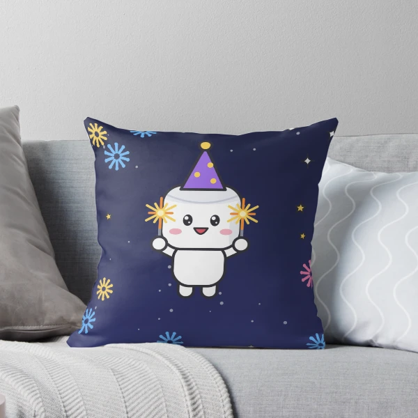 Hello 2027 - Cute New Year Party Marshmallow Pip with Sparklers — Throw Pillow by BiMood