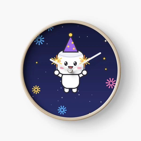Hello 2027 - Cute New Year Party Marshmallow Pip with Sparklers — Clock by BiMood