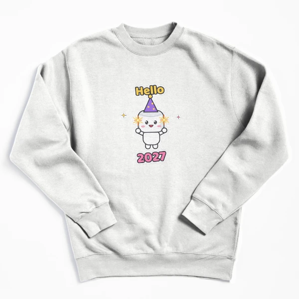 Hello 2027 - Cute New Year Party Marshmallow Pip with Sparklers — Pullover Sweatshirt by BiMood