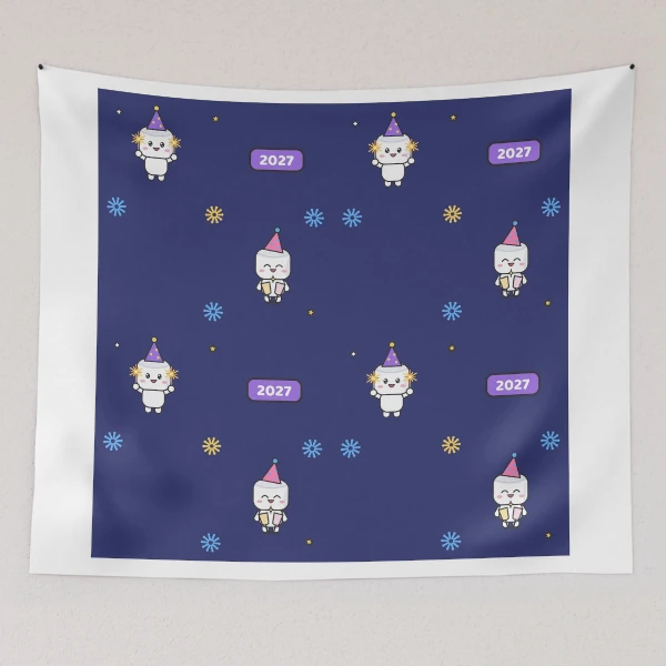 Hello 2027 - Cute New Year Party Marshmallow Pip with Sparklers — Tapestry by BiMood