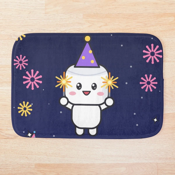 Hello 2027 - Cute New Year Party Marshmallow Pip with Sparklers — Bath Mat by BiMood