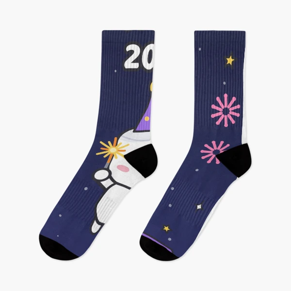 Hello 2027 - Cute New Year Party Marshmallow Pip with Sparklers — Socks by BiMood