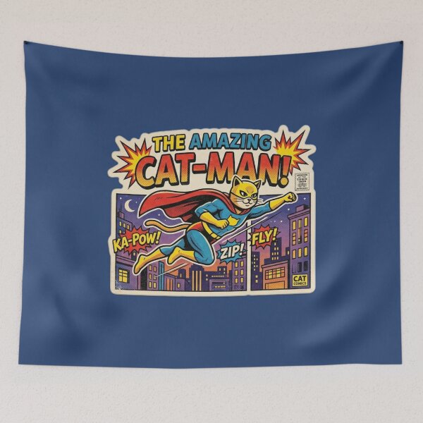 Item preview, The Amazing Cat Man Superhero - Vintage Retro Comic Book Cover designed and sold by 7MKGallery.