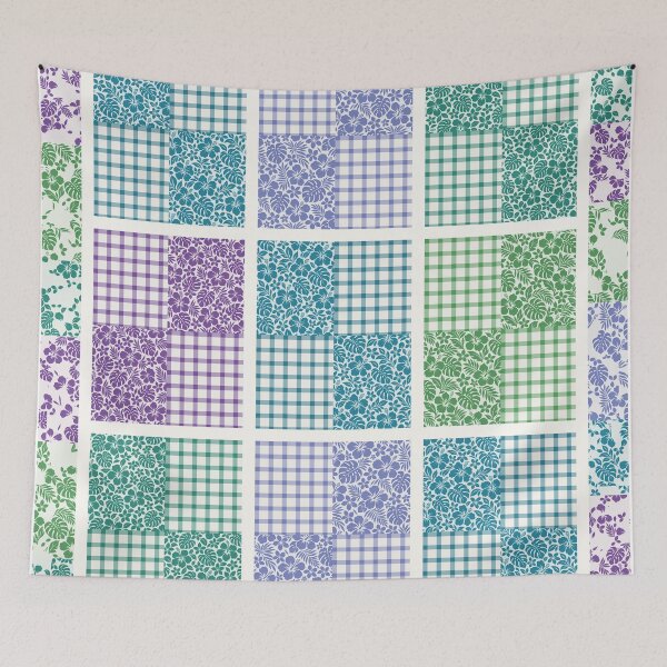 Item preview, Ocean Palaka Patchwork Quilt Blue and Teal designed and sold by Small Kine Prints.