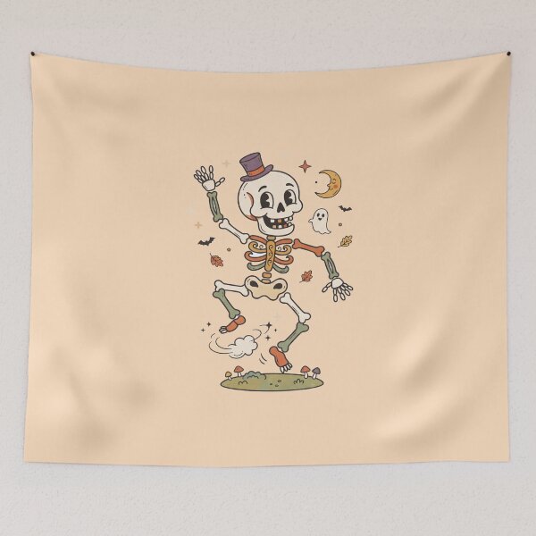 Item preview, Retro Dancing Skeleton with Top Hat Halloween Art designed and sold by Fine-Arts-Lab.