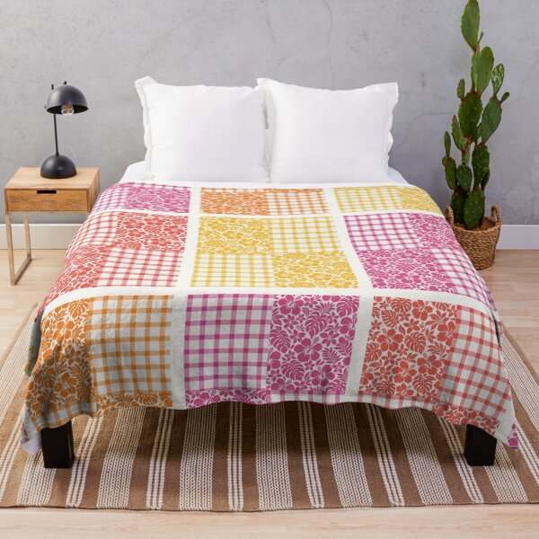 Item preview, Sunset Palaka Patchwork Quilt Pink and Orange designed and sold by Small Kine Prints.