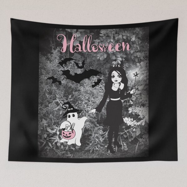 Item preview, Spooky Halloween Night Fairy Doll & Cute Boo Ghost in Forest  designed and sold by cremedecolor.