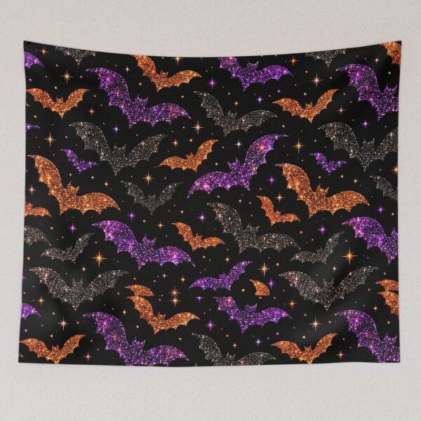 Item preview, Glitter Bats Halloween Pattern Purple Orange Sparkling Stars designed and sold by Meandmyshop.