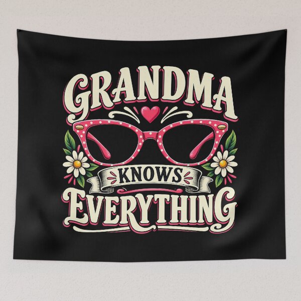 Item preview, Grandma Knows Everything Funny Retro Grandmother Pink Polka Dot Glasses Daisies  designed and sold by Photo-Sphere101.