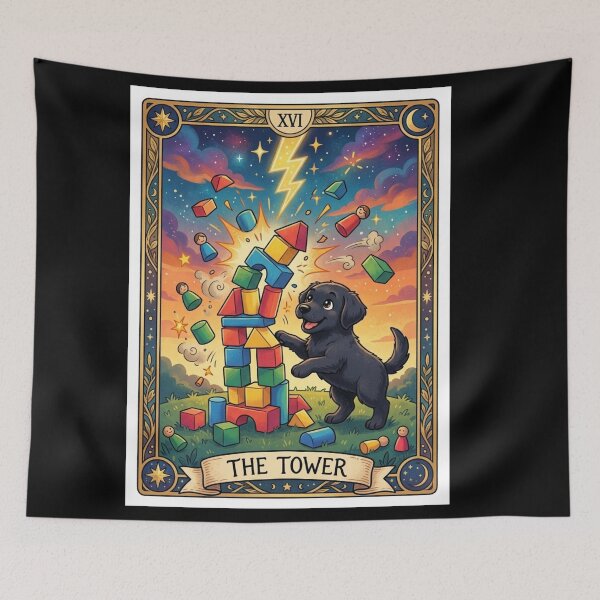 Item preview, The Tower Tarot Card - Black Labrador Puppy designed and sold by Goodthingstree.