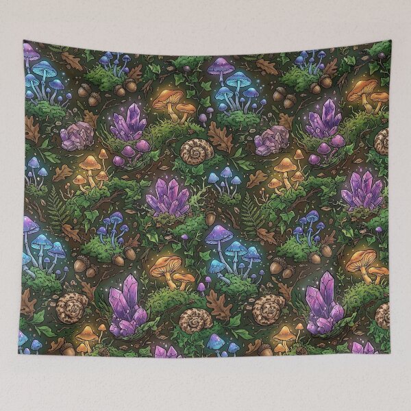Item preview, Goblincore Woodland Mushrooms And Crystals Pattern designed and sold by wallpapersarts.