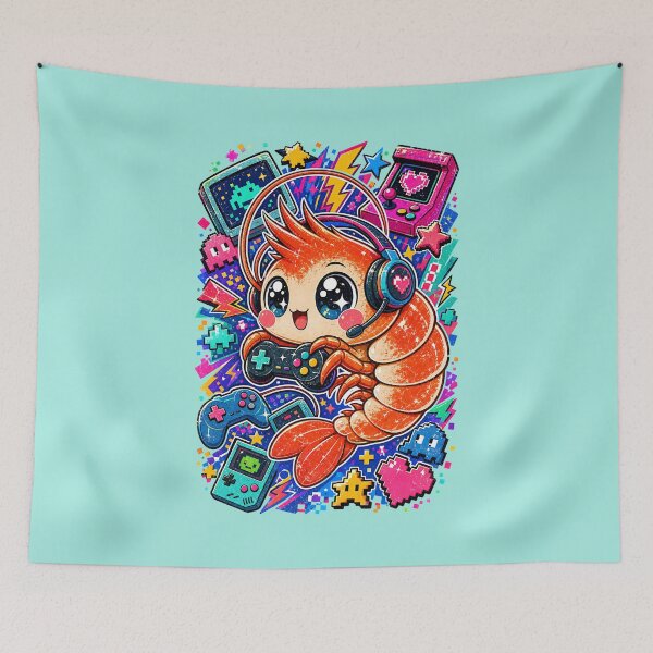 Item preview, Retro Arcade Gamer Shrimp designed and sold by Rosie's Wildflower Boutique.