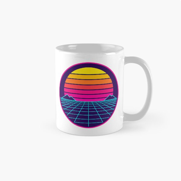 Item preview, Synthwave Sunset Over Neon Grid Retro Emblem designed and sold by bwanaboards.