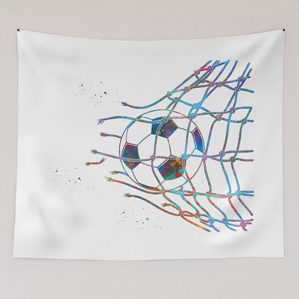 Item preview, Soccer Ball in Goal Net Watercolor Art designed and sold by Liededrom..