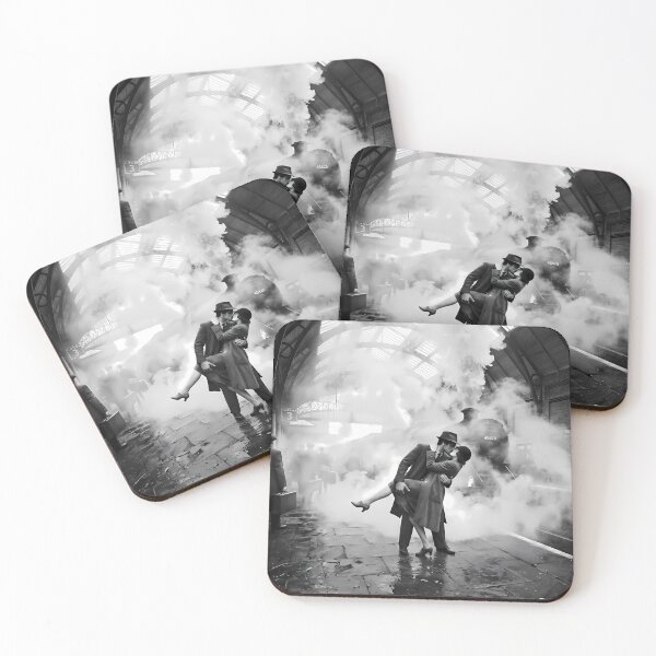 Item preview, Station Farewell Romance - Vintage Black and White Steam Train Station Kiss designed and sold by TeeBee1234.