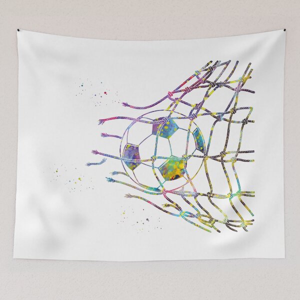 Item preview, Soccer Ball in Goal Net Watercolor Art designed and sold by Liededrom..