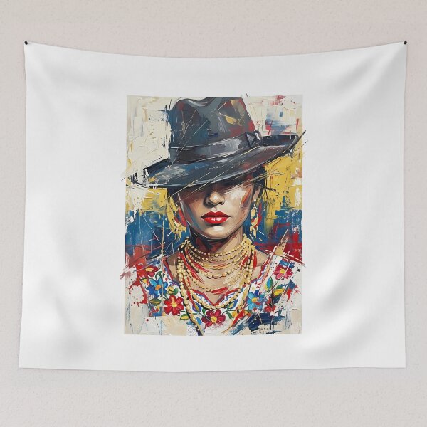 Item preview, Colorful Woman in Black Hat and Florals designed and sold by EdwinkOne.