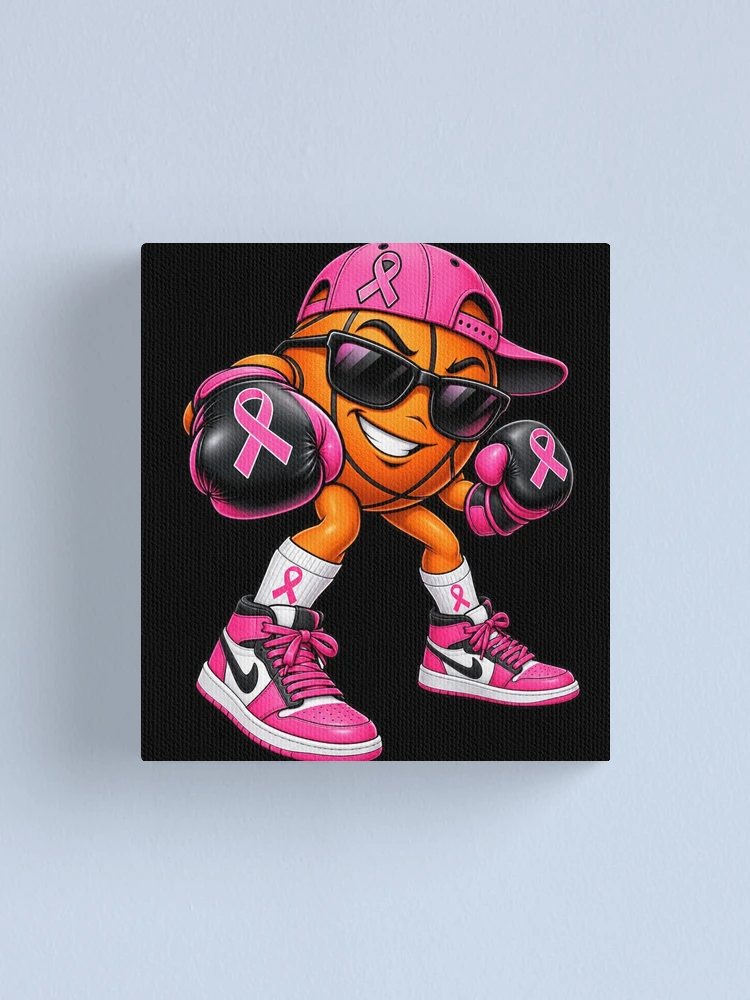 Thumbnail 1 of 3, Canvas Print, Pink Ribbon Basketball Boxer designed and sold by ROUX-ART.