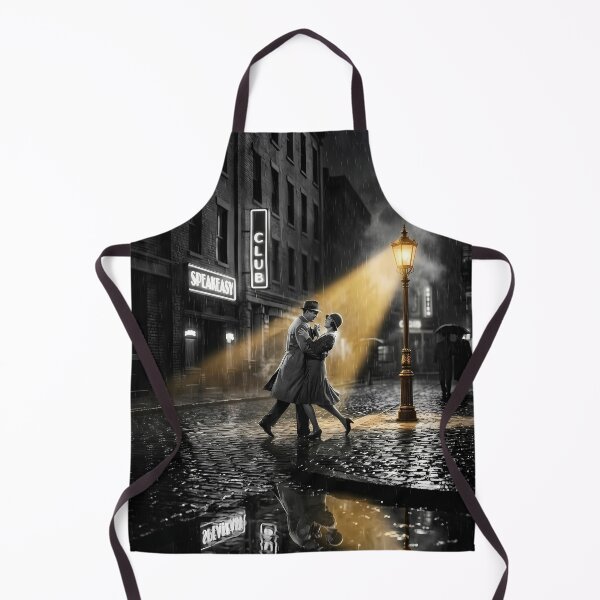 Item preview, Dancing in the Rain - Vintage Noir Romantic Street Scene with Golden Lamplight designed and sold by TeeBee1234.