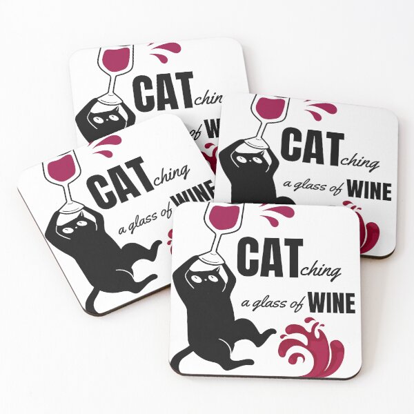 Item preview, CATch a glass of wine - funny black cat with red wine design. designed and sold by She - artist creations .