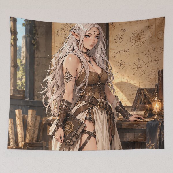 Item preview, Silver Moon Elf – Fantasy Adventurer Illustration designed and sold by Curio Meridian.